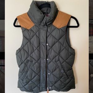 H&M Green Quilted Vest with Brown Accents